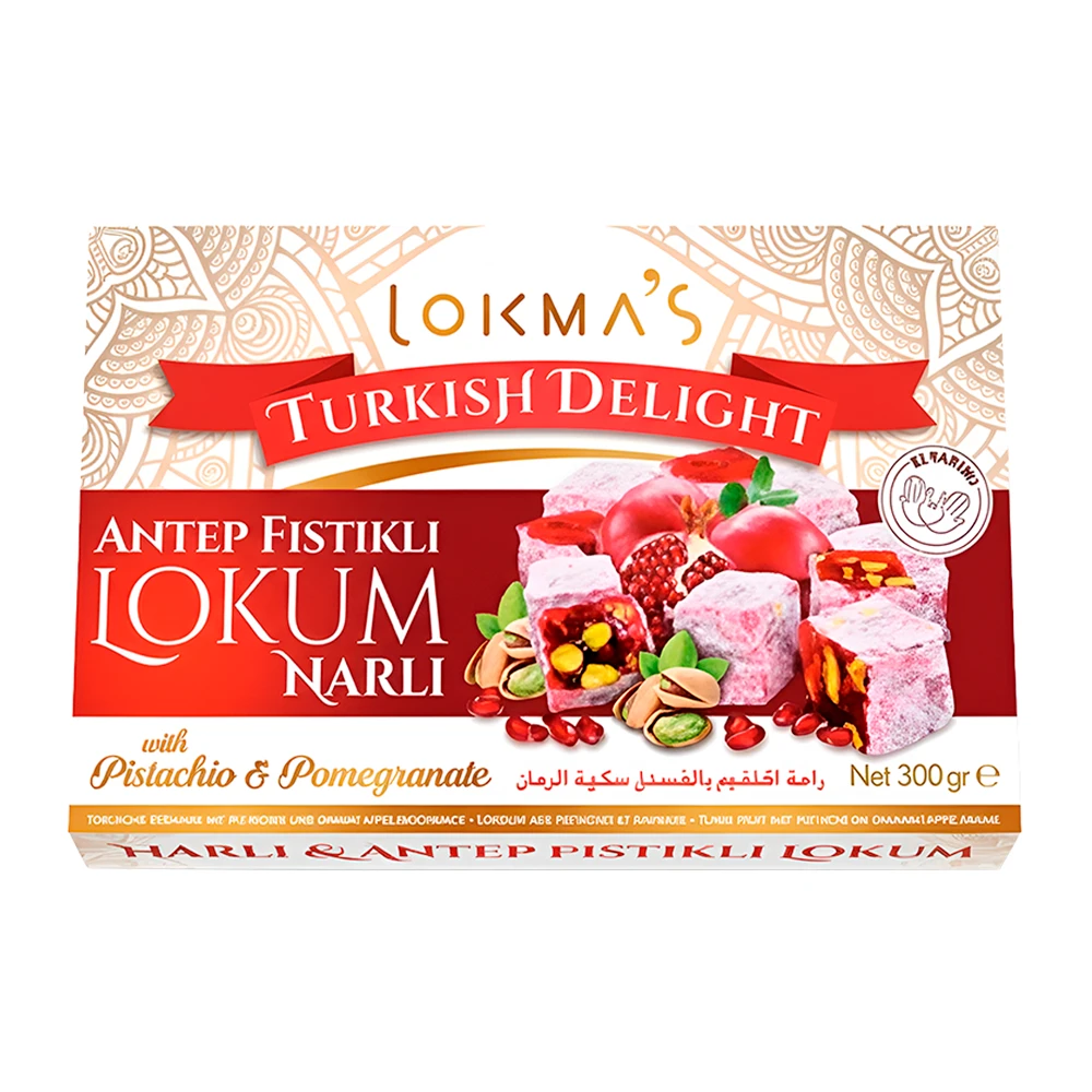 Doce Turco Lokma´s Antep Fistikli Lokum Narli de Pistache e Romã Caixa 300G