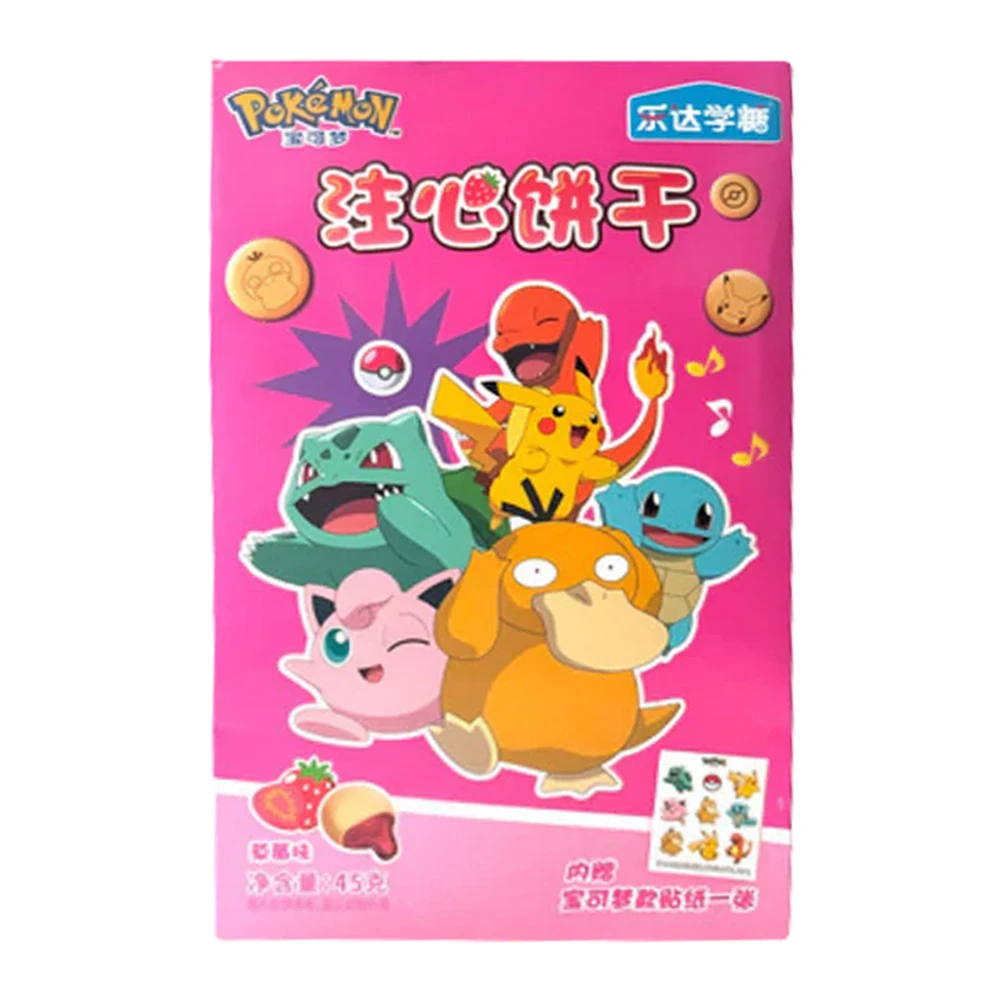 Biscoito Pokemon Recheado De Morango Com Stickers Caixa 45G
