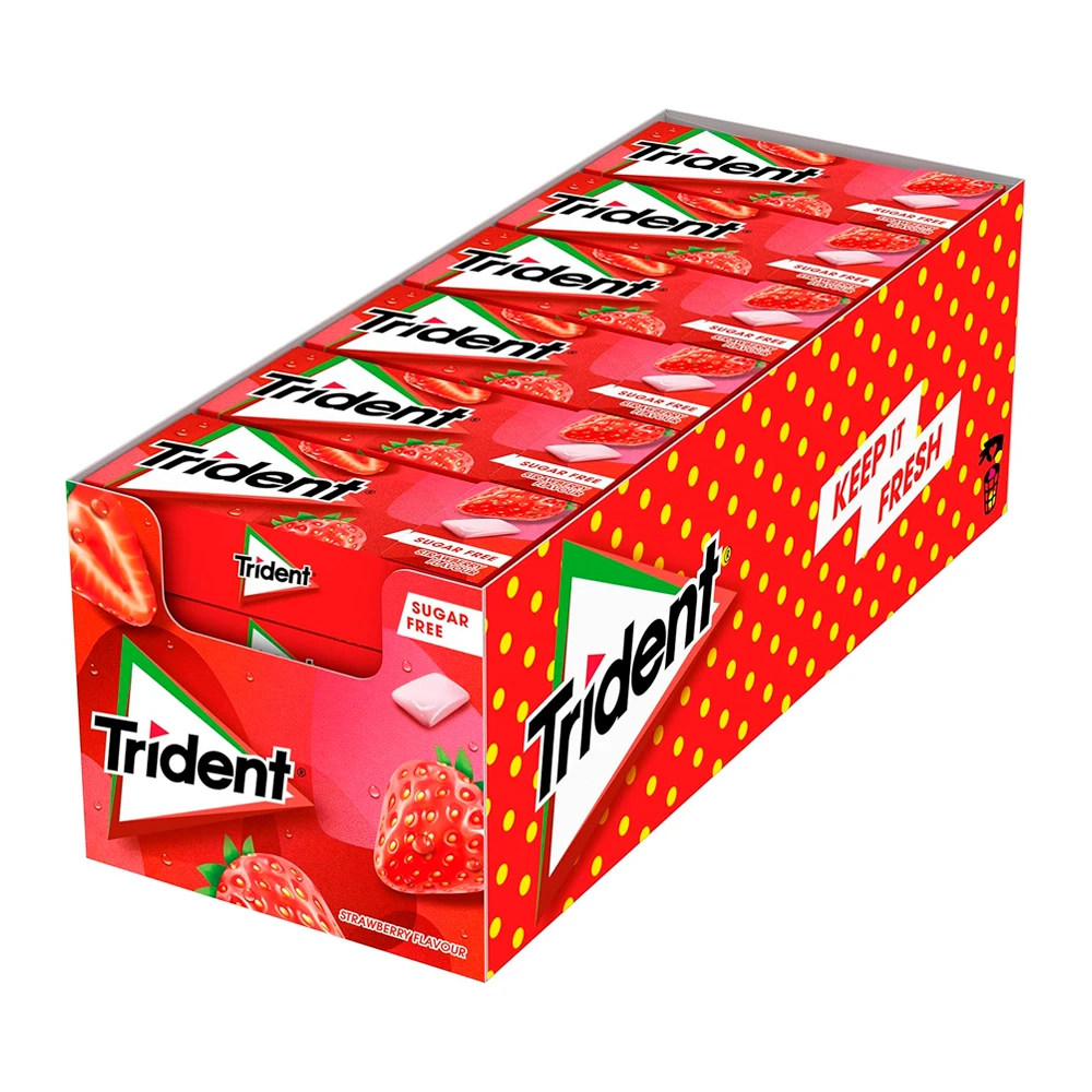 Chiclete Trident Americano Morango Sem Açúcar Caixa 24X13.5g