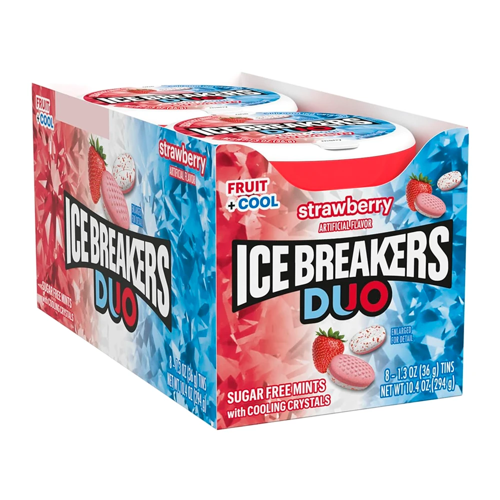 Bala Ice Breakers Fruit + Cool Morango Caixa 8X36G