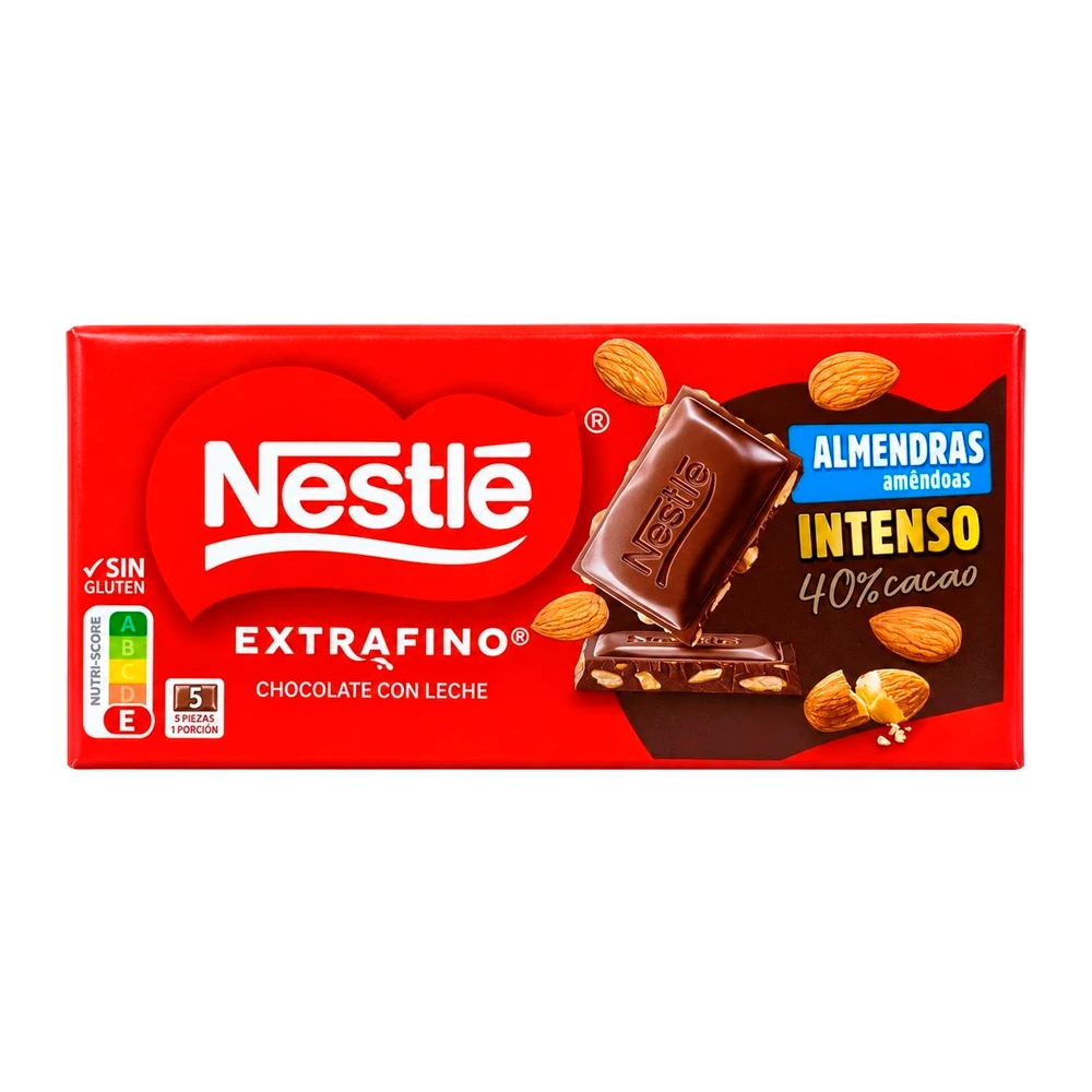 Barra Chocolate Nestle Extrafino Sem Glúten Inteso 40% Cacau Ao Leite e Amêndoa 123G
