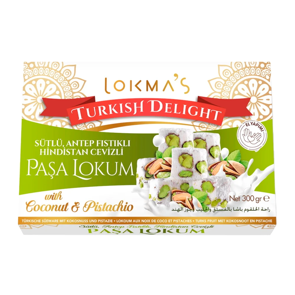 Doce Turco Lokma´s Lokum Coco e Pistache Caixa 300G