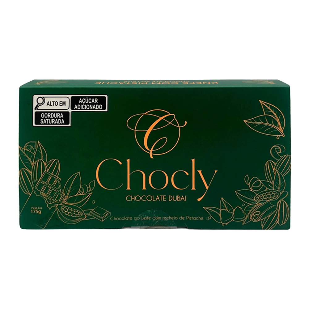 Barra Chocolate Dubai Chocly Ao Leite Recheio Pistache 175G