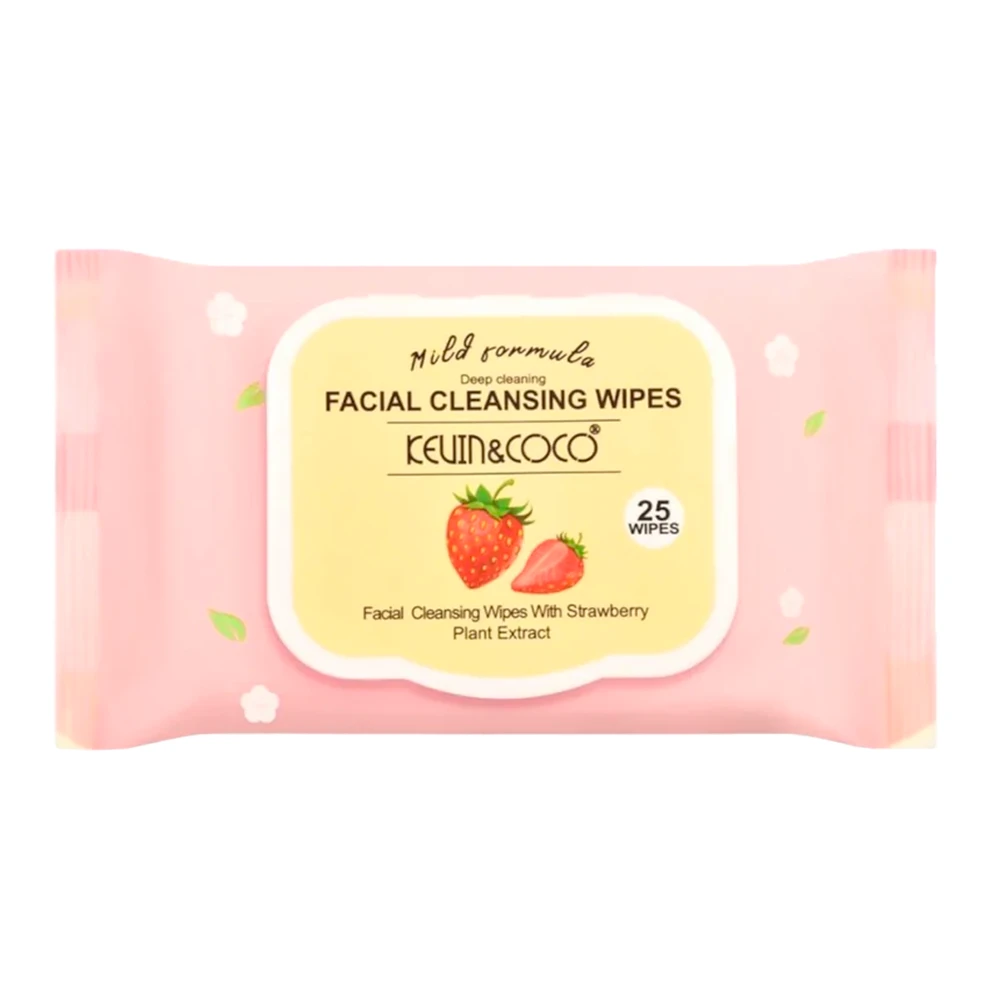 Lenço Demaquilante Kevin & Coco Tissues Strawberry Pacote 25 Unidades