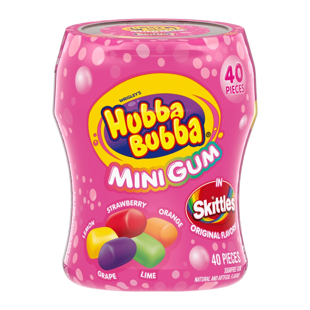 Chiclete Wrigleys Hubba Bubba Gum Mini Skittles 40 Unidades Pote 84G