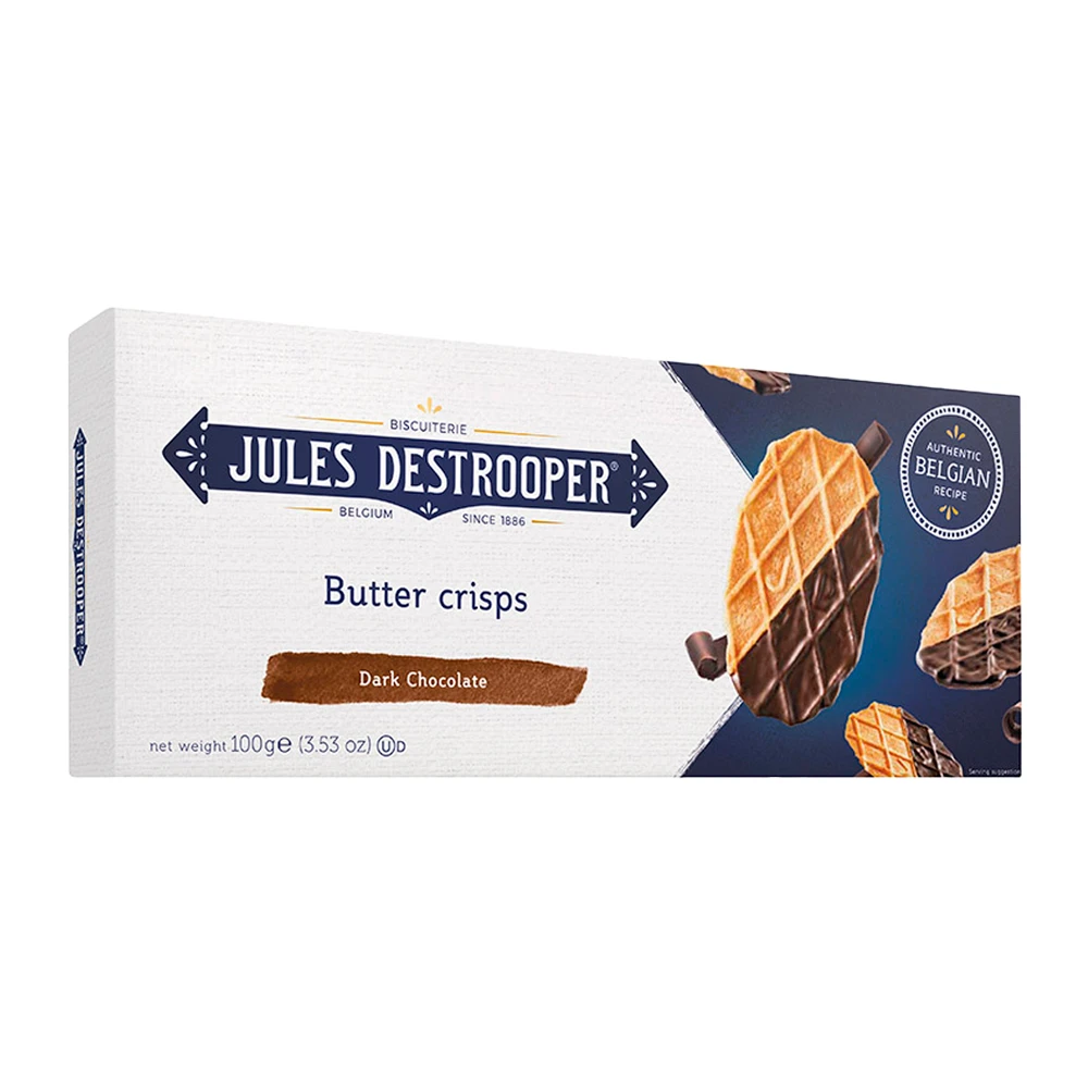 Biscoito Jules Destrooper Butter Crisps Dark Chocolate Caixa 100G