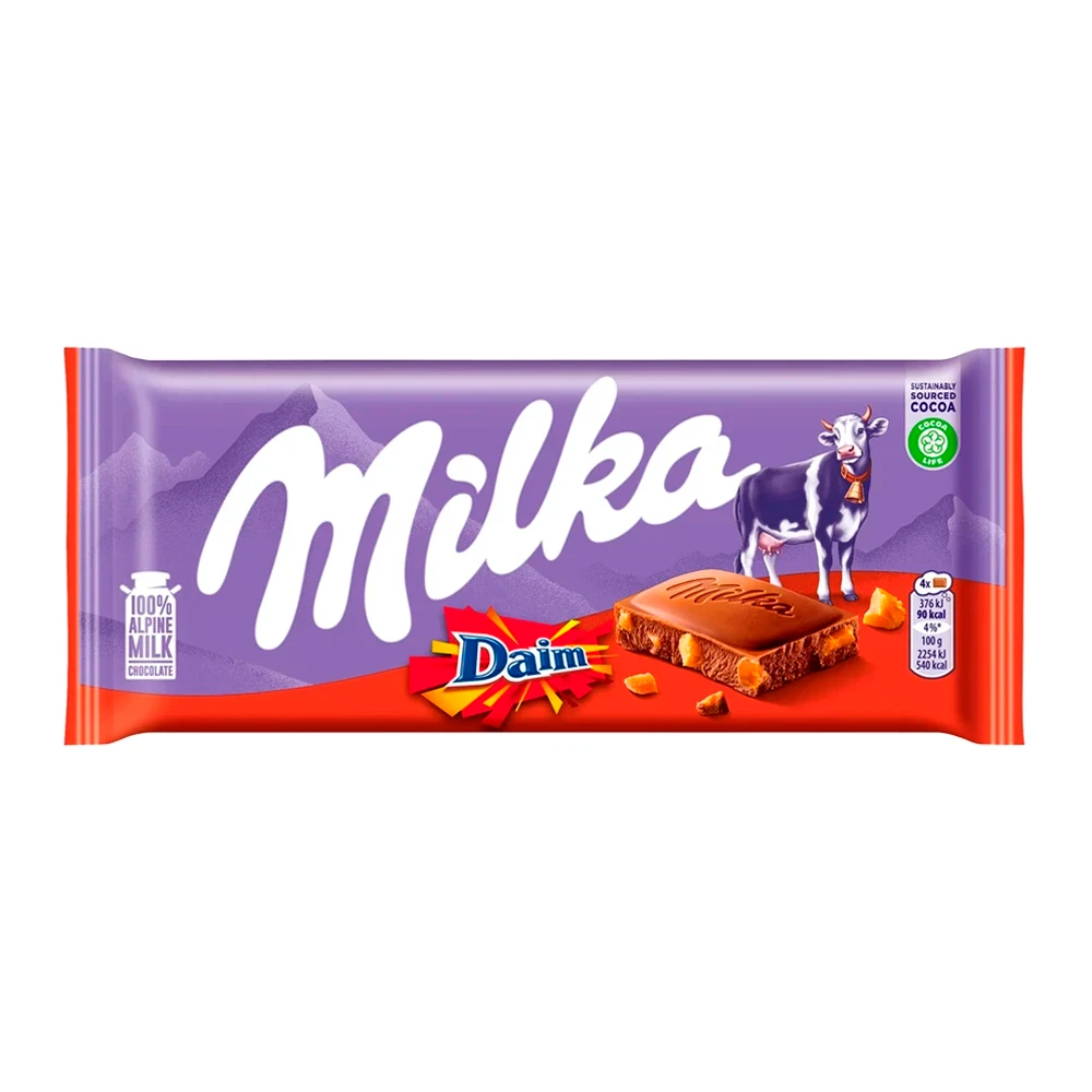 Barra Chocolate Milka Ao Leite Recheado Caramelo Daim 100G