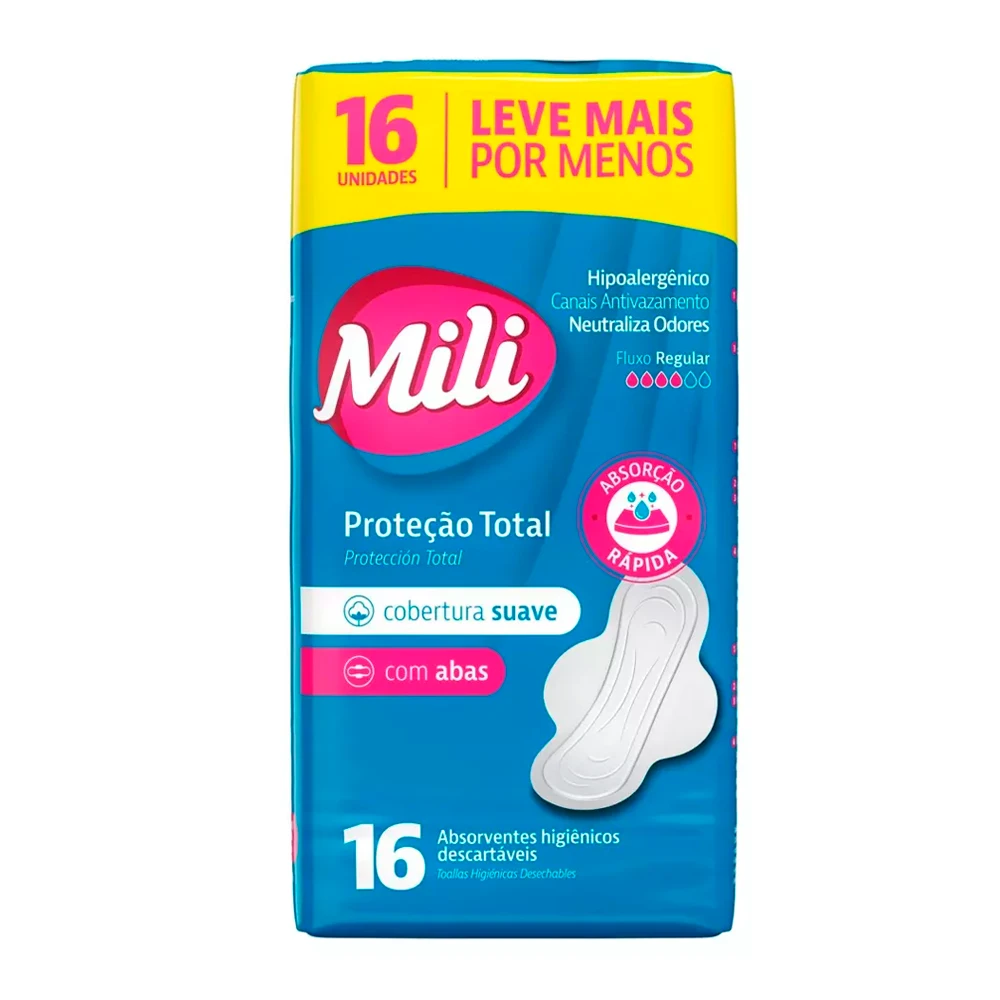 Absorvente Com Abas Mili Pacote Com 16 Unidades
