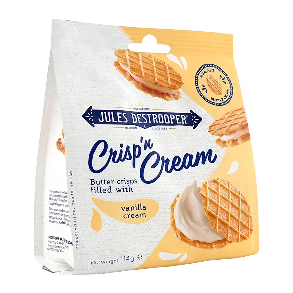 Biscoito Jules Destrooper Butter Crispn Cream Recheio de Baunilha Pacote 114G