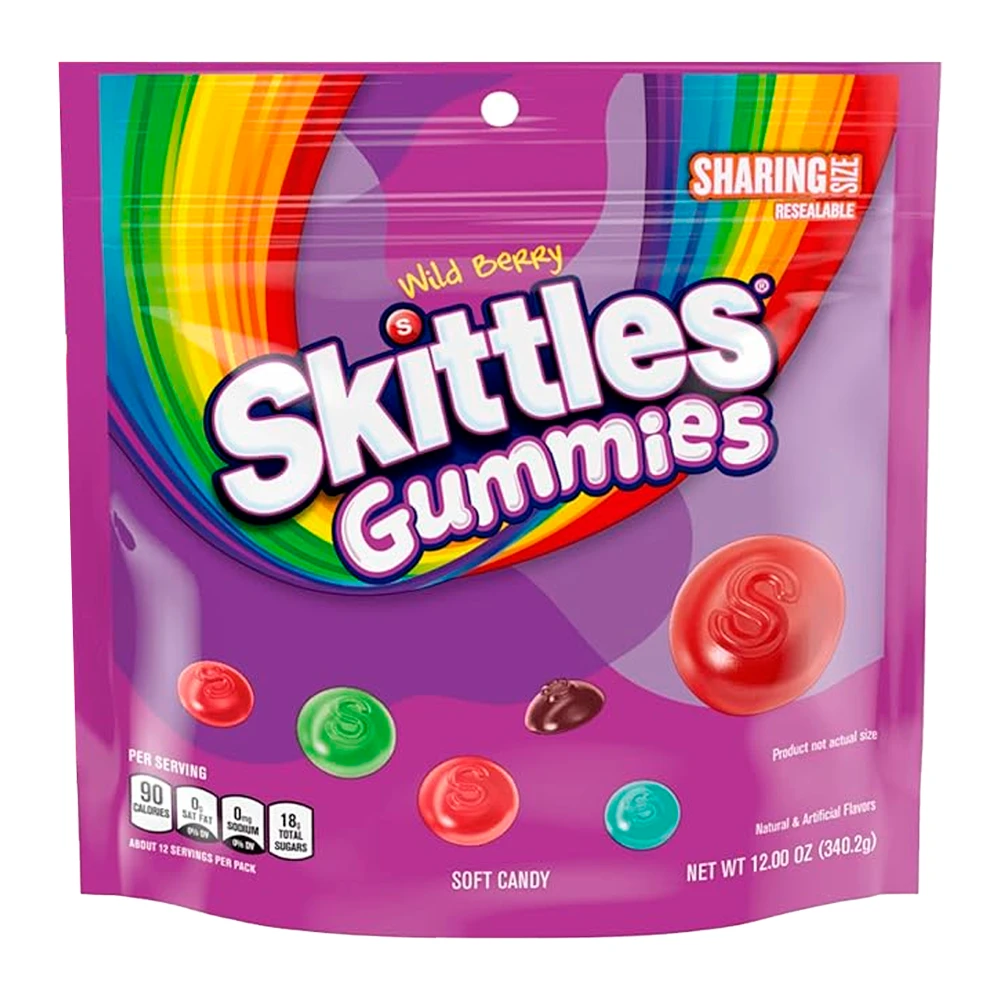 Bala de Gelatina Mars Skittles Gummies Wild Berry Pacote 340G