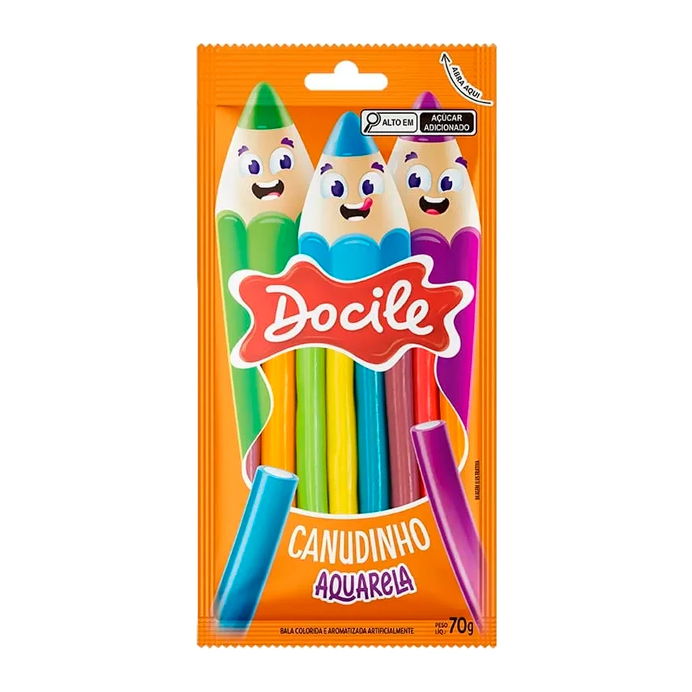 Bala de Gelatina Docile Canudinho Acuarela 70G