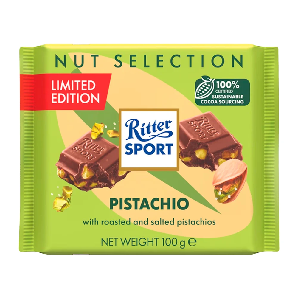 Barra Chocolate Ritter Sport Leite e Pistachio 100G