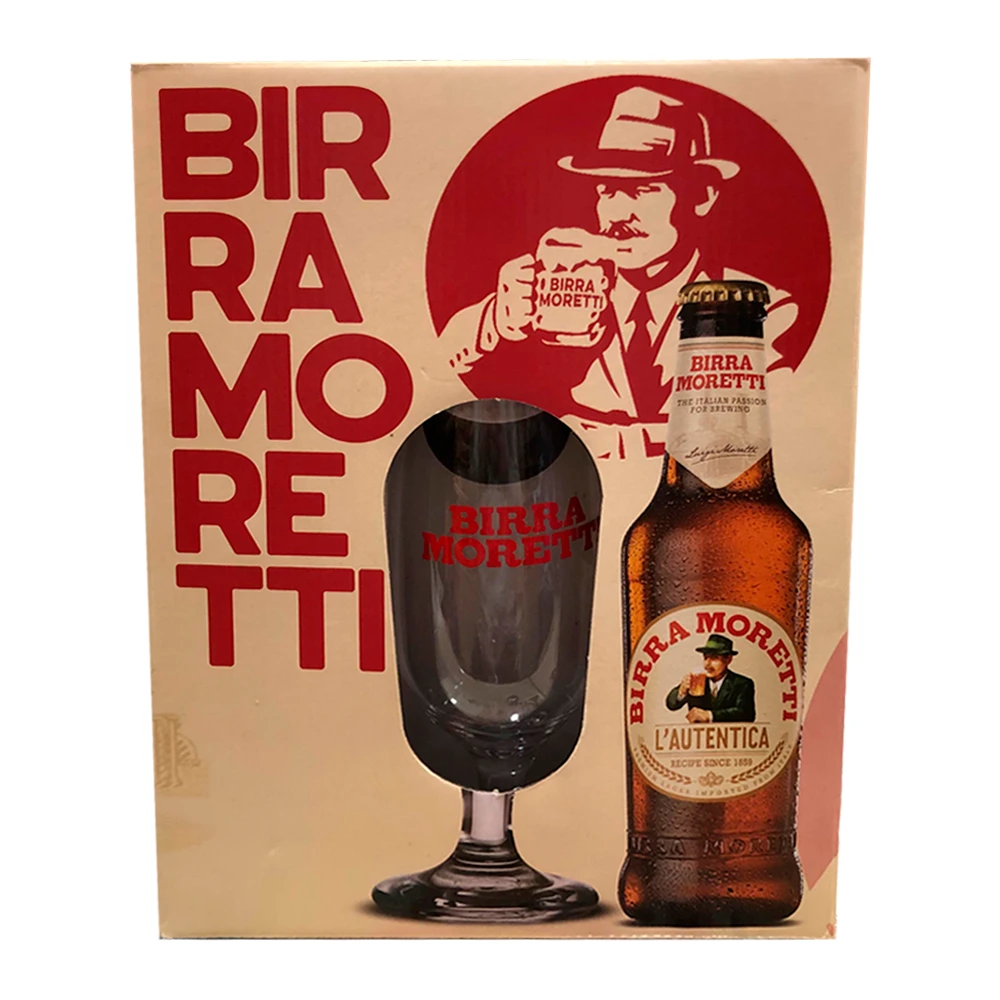 Kit Cerveja Birra Moretti 4 Long Neck 330Ml + 1 Copo Personalizado