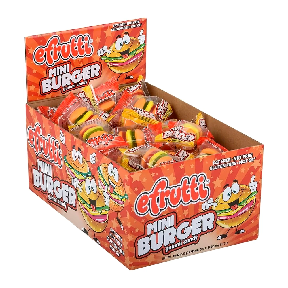 Bala de Gelatina Efrutti Mini Burguer Gummi Caixa 60X9G