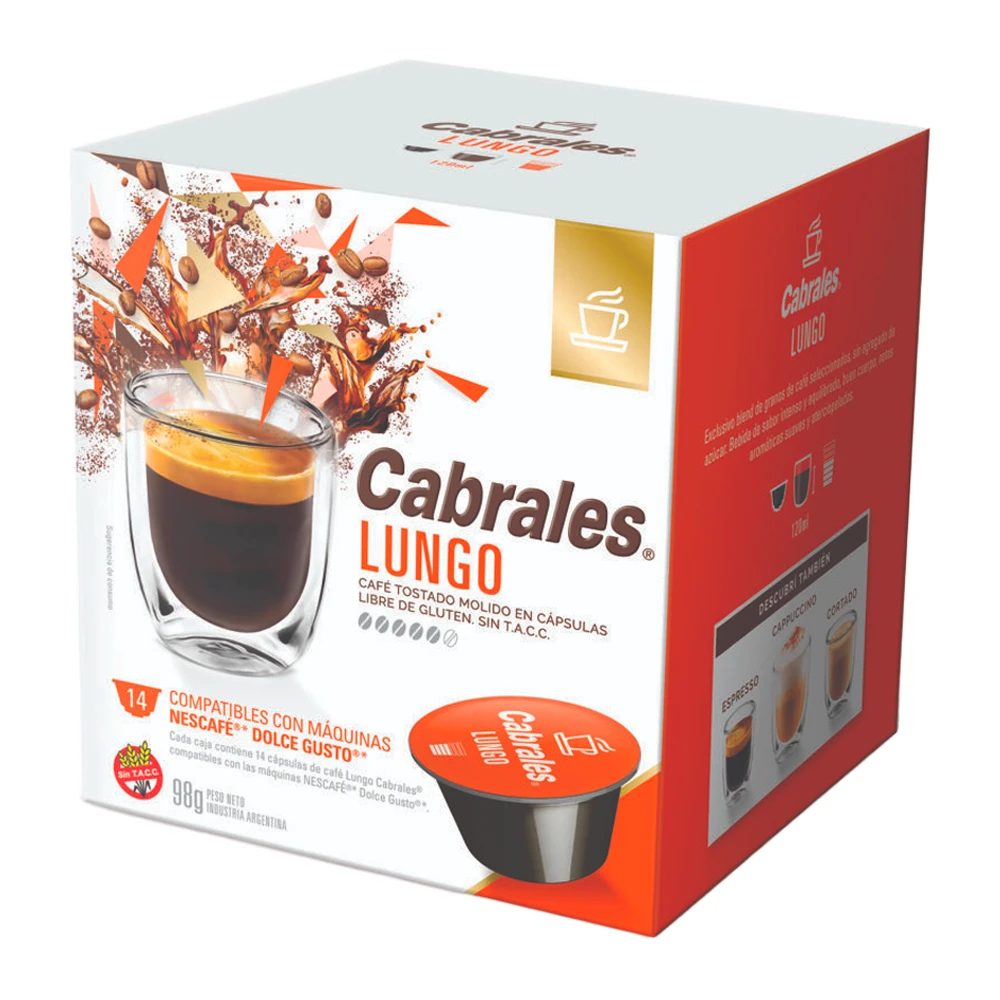 Cápsulas de Café Cabrales Lungo Para Máquina Dolce Gusto Com 12 Unidades