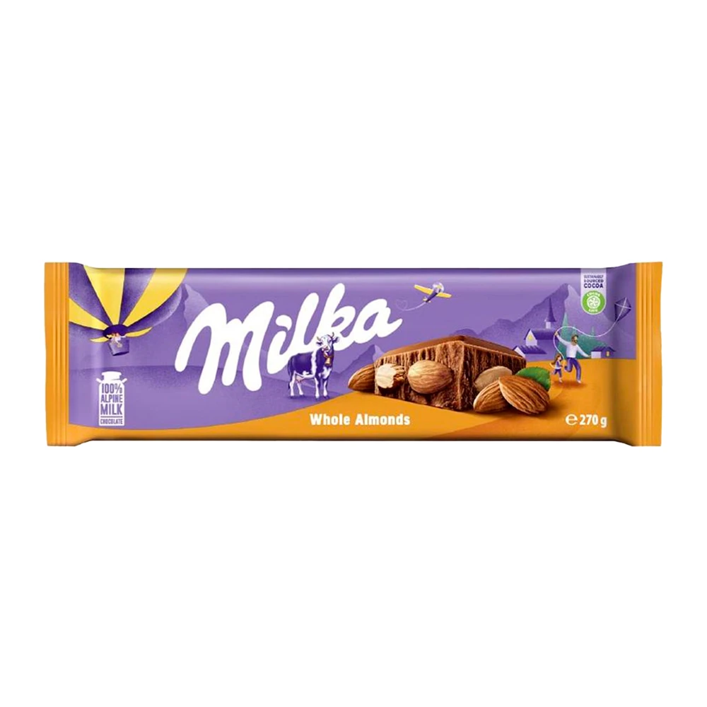 Barra Chocolate Milka Ao Leite C/ Amêndoas Inteiras 270G