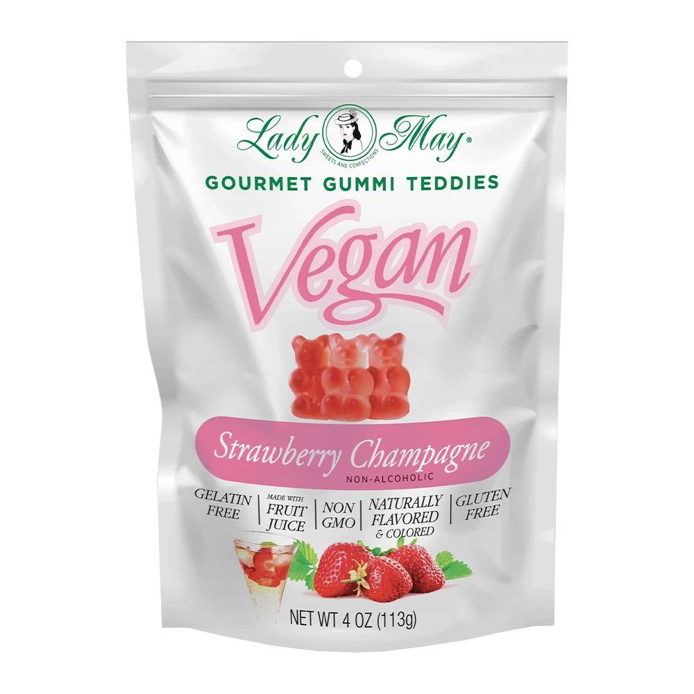 Bala de Gelatina Lady May Strawberry Champagne Vegano Pacote 113G