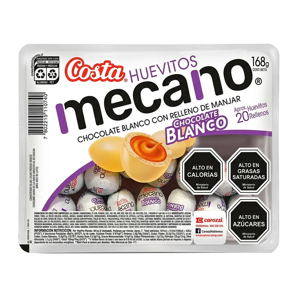 Mini Ovos Branco Recheio Doce de Leite Mecano Bandeja Pascoa 180G Costa