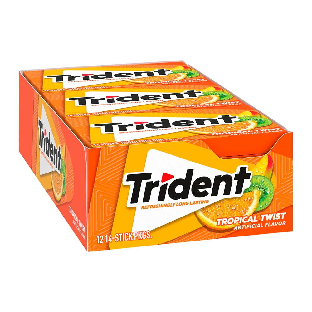 Chicletes Trident Americano Tropical Twist Sem Açúcar Caixa 12X30G