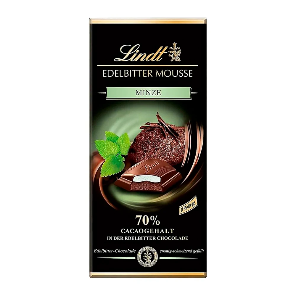Tableta Chocolate Lindt Mousse Com Hortelã 70% Cacao 150G