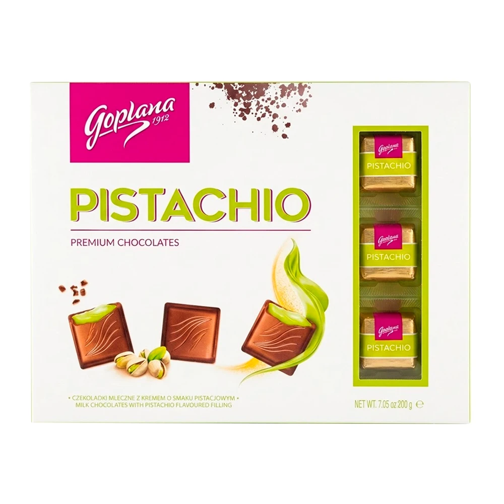 Bombom Goplana de Chocolate Ao Leite Com Creme de Pistache 200G