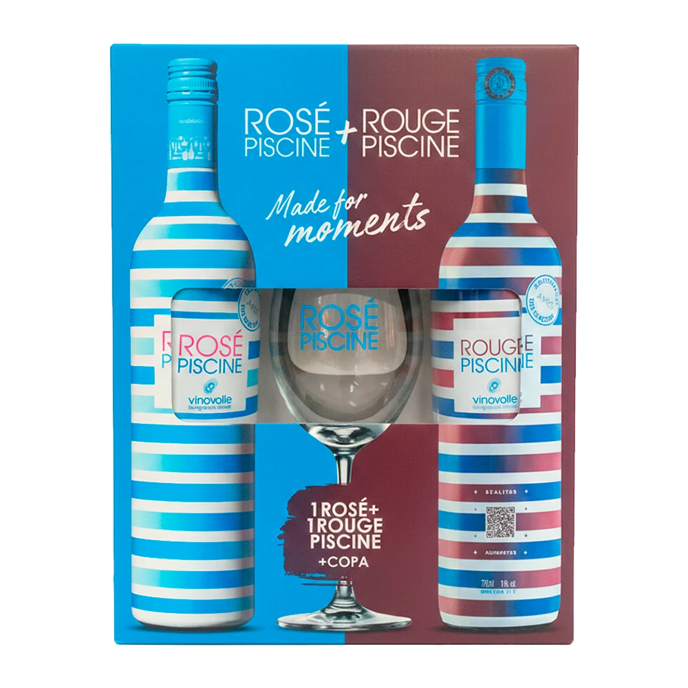 Kit Vinho Rose Piscine + Rouge Piscine + Taça Personalizada 750Ml
