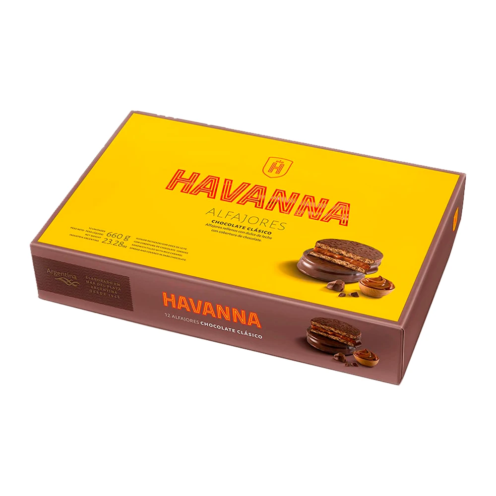 Alfajor Havanna Recheio Doce de Leite Cobertura Chocolate Ao Leite Caixa c/ 12X55G