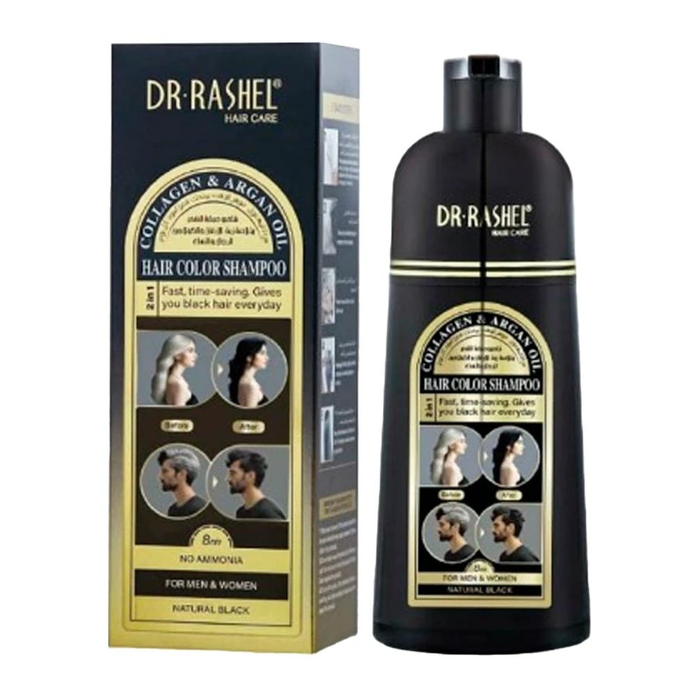 Shampoo e Tinta Dr Rashel de Colágeno e Óleo de Argan Para Cabelos Pretos 400Ml