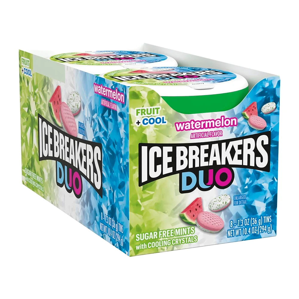 Bala Ice Breakers Fruit + Cool Melancia Caixa 8X36G