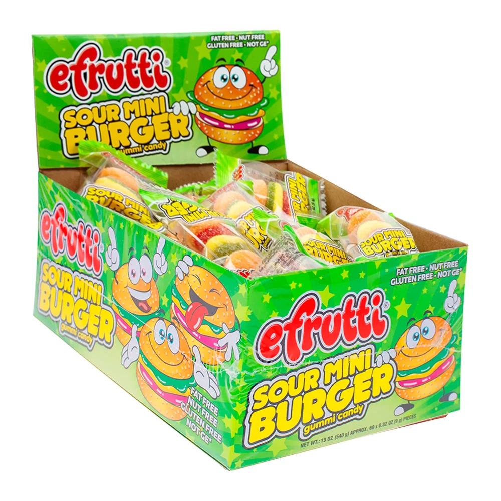 Bala de Gelatina Efrutti Mini Burguer Gummi Sour Caixa 60X9G