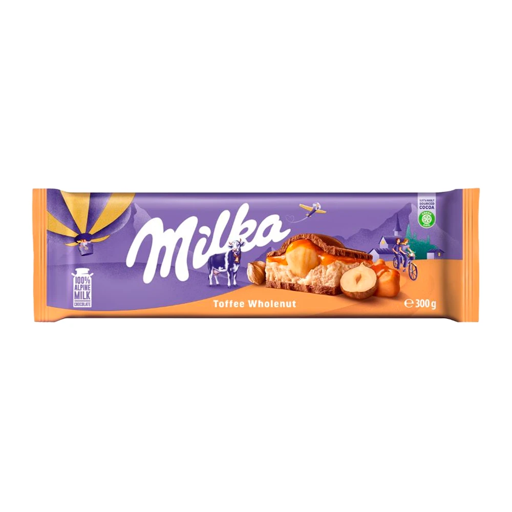 Barra Chocolate Milka Toffee e Avelãs Inteiras 300G
