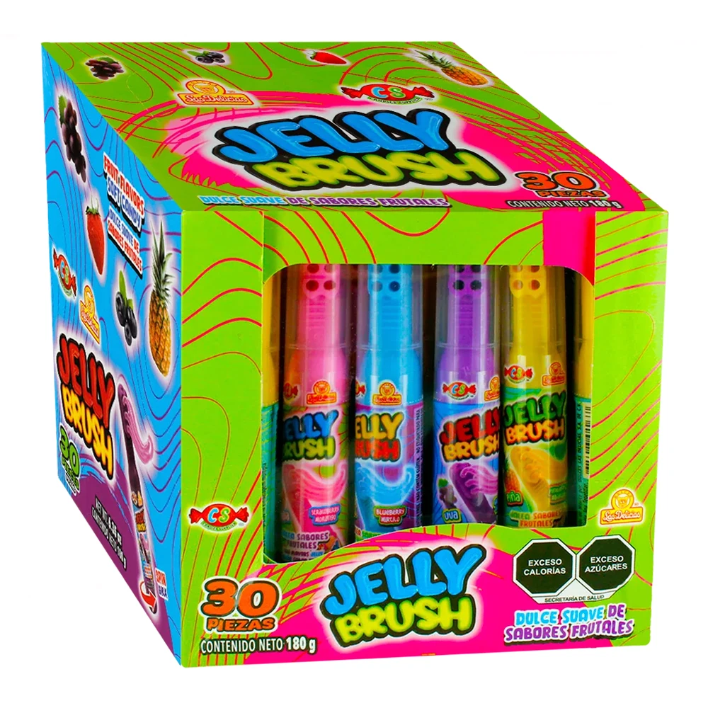 Bala Las Delicias Jelly Brush Caixa 30X15G