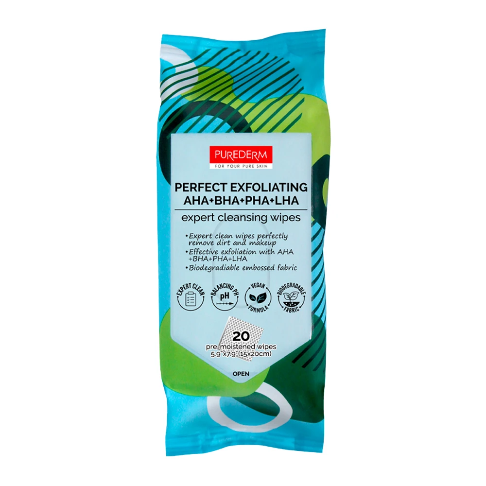Lenço Demaquilante Purederm Make-up Tissues Exfolianting Pacote 20 Unidades