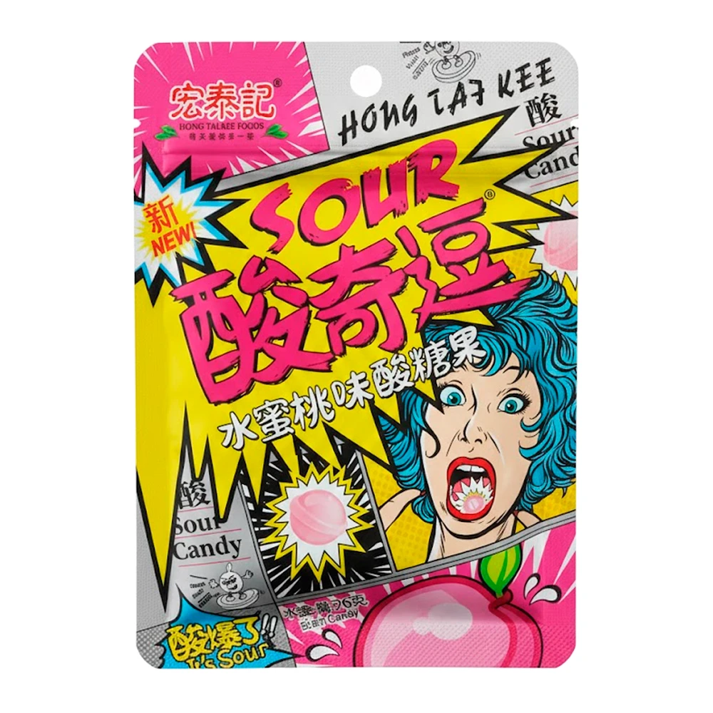 Bala Hongtaiji Ácido Sabor Pêssego Pacote 26G