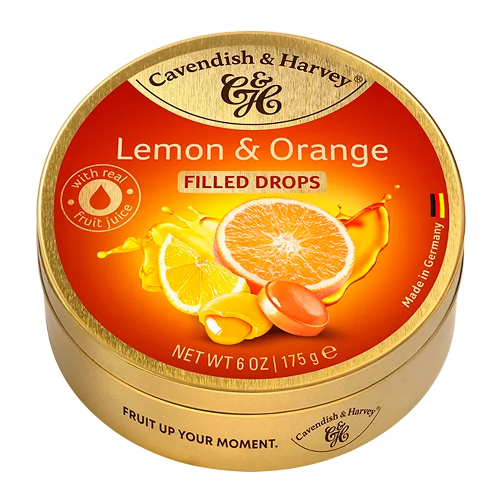 Bala Cavendish Limão e Laranja Recheio Lata 175G