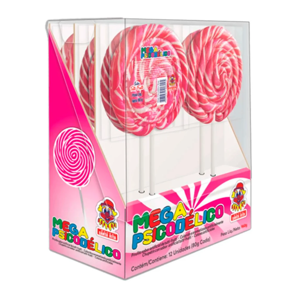 Pirulito Santa Rita Mega Psicodélico Rosa Caixa 12x80G