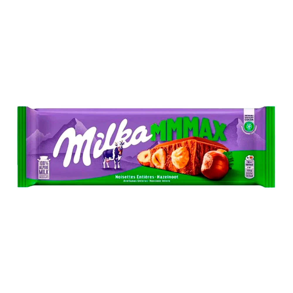 Barra Chocolate Milka Ao Leite Com Avelãs Inteiras 250G