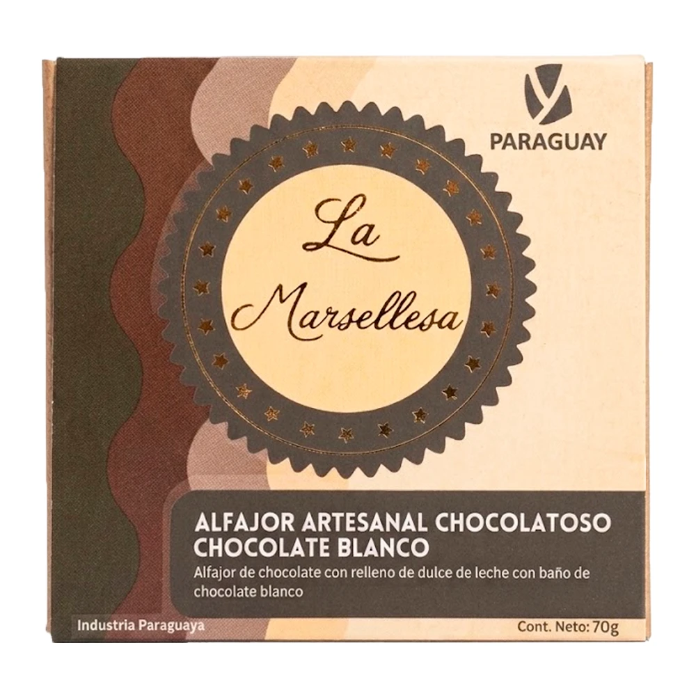 Alfajor Artesanal Py La Marsellesa Chocolatoso Recheio Doce de Leite Cobertura Chocolate Branco 70G