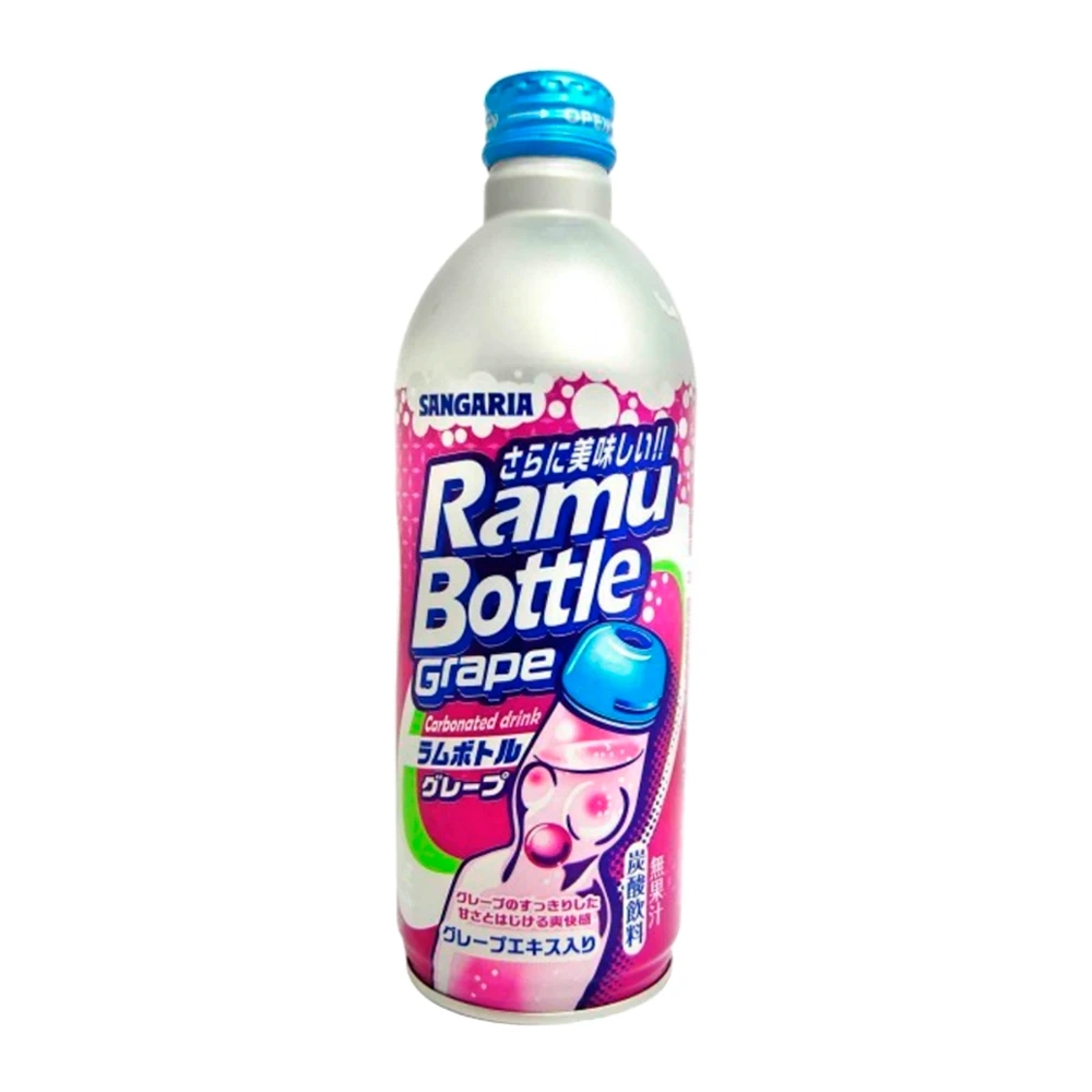Refrigerante Japonês Ramune Hata Uva Garrafa de Alumínio 500Ml