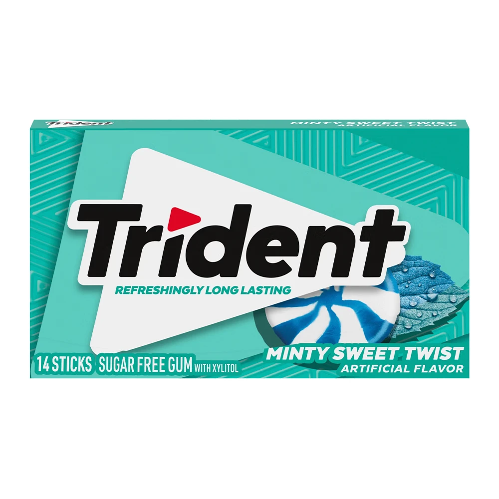 Chicletes Trident Americano Minty Sweet Twist Sem Açúcar 14 Stick Caixa 30G