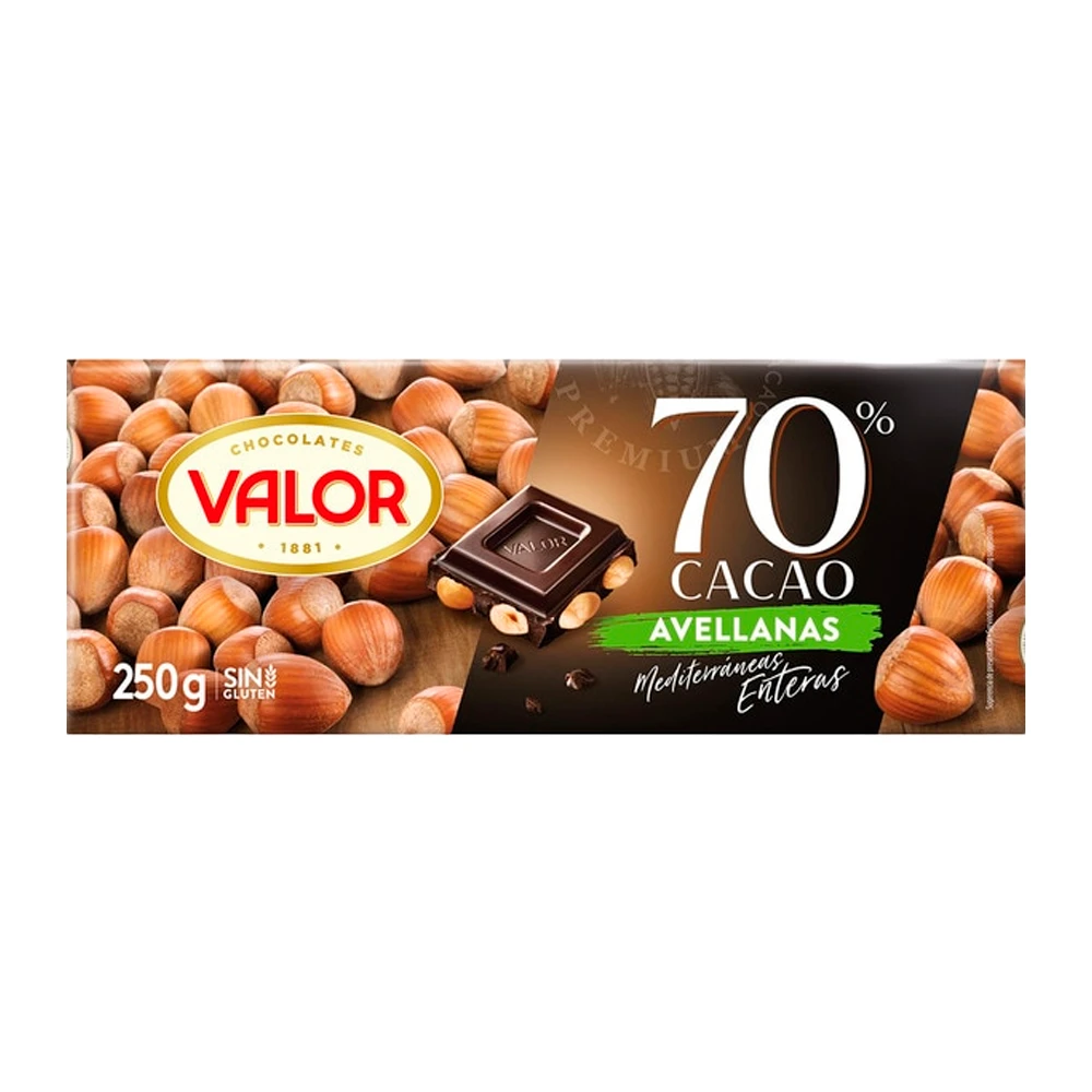 Barra Chocolate Valor 70% Cacau Com Avelã Sem Glúten 250G