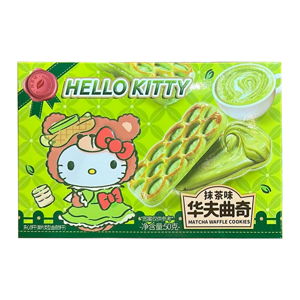 Biscoito Dundun Hello Kitty Wafle Recheio de Matcha Caixa 50G