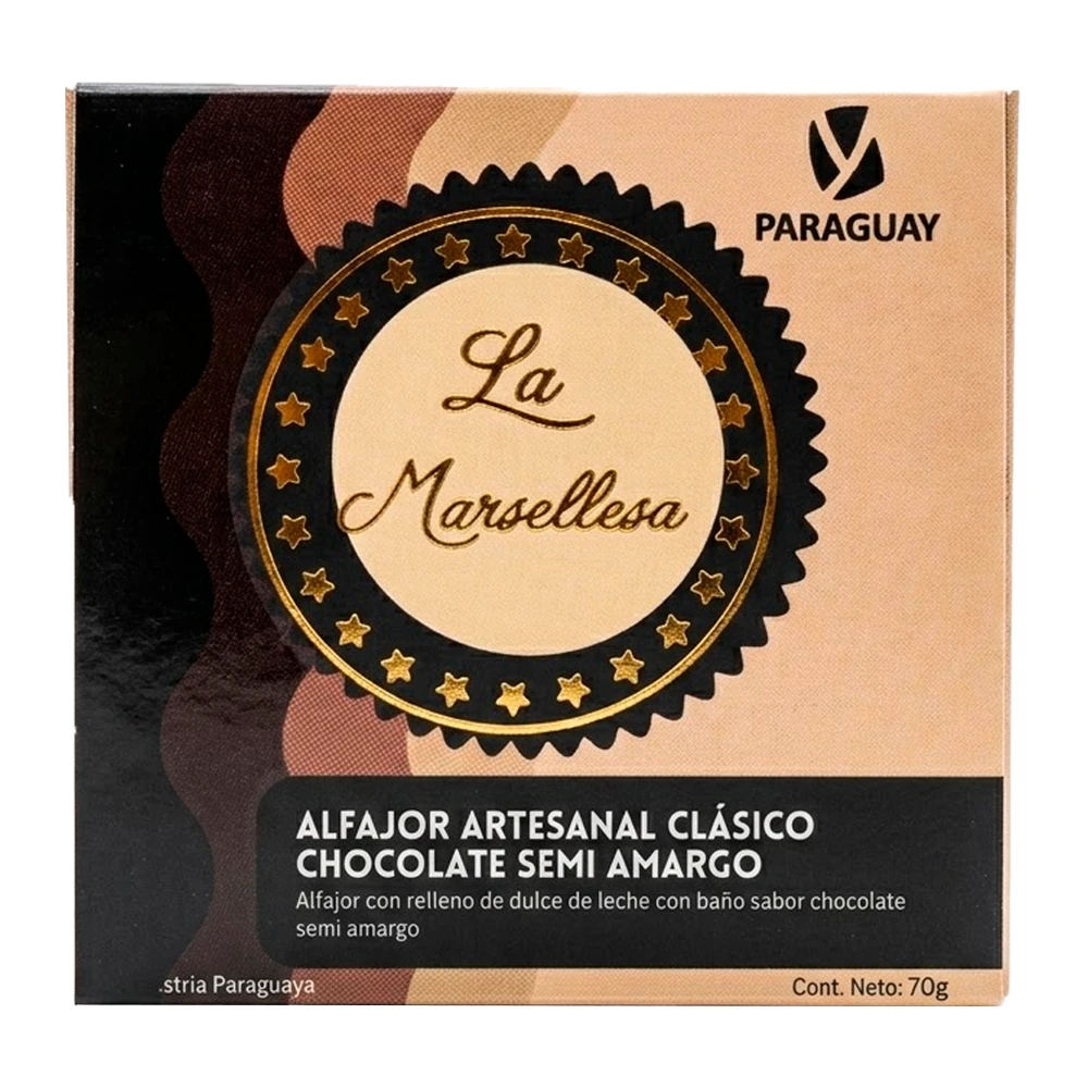 Alfajor Artesanal Py La Marsellesa Clasico Recheio Doce de Leite Cobertura Chocolate Semi Amargo 70G