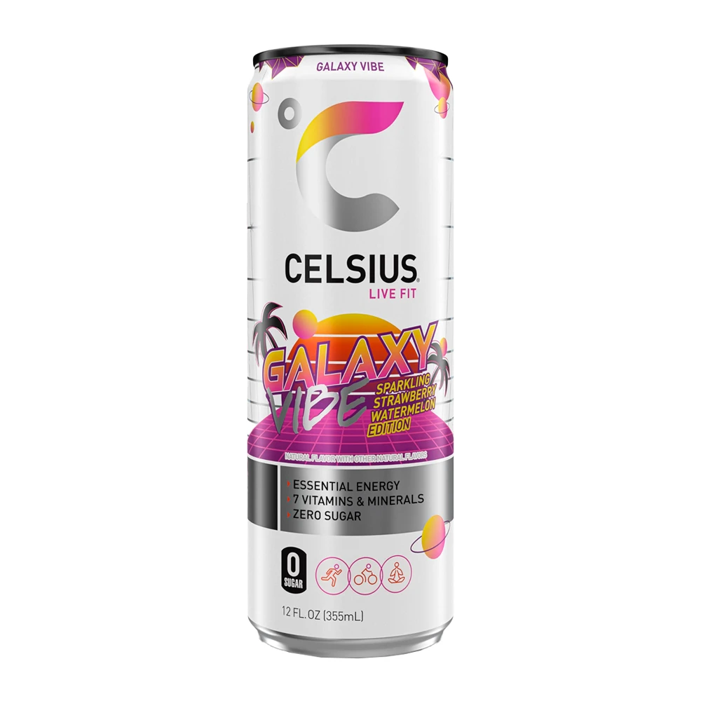 Energético Celsius Sem Açucar Galaxy Vibe Morango e Melancia Lata 355Ml