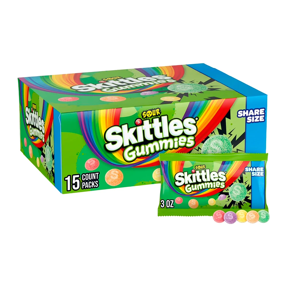 Bala de Gelatina Mars Skittles Gummies Sour Caixa 15X85G
