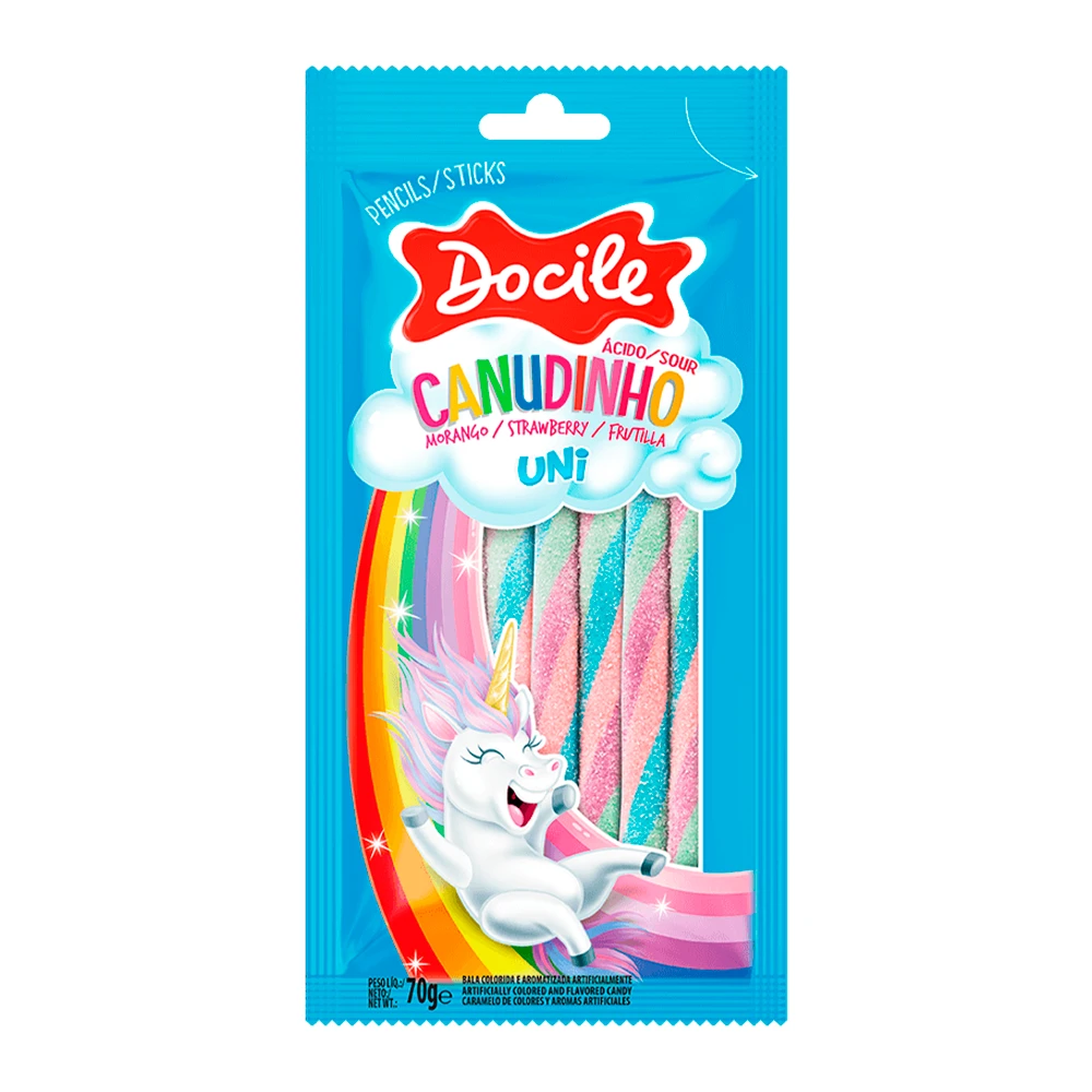 Bala de Gelatina Docile Canudinho Unicornio Morango Cítrico 70G