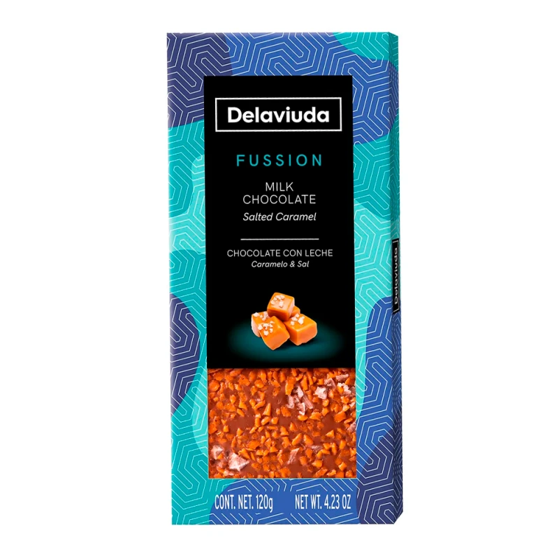 Barra Chocolate Delaviuda Fussion Ao Leite Com Caramelo e Sal 120G