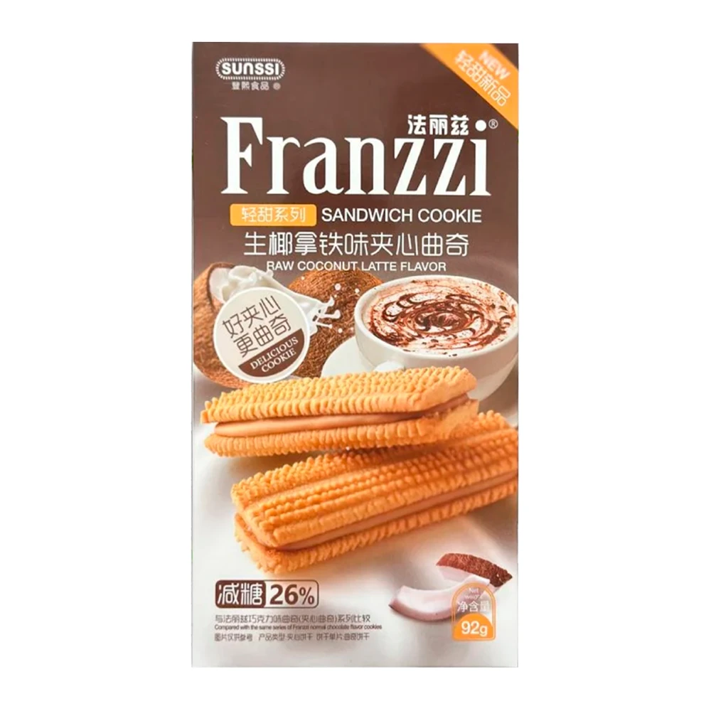 Biscoito Sunssi Franzzi Sandwich Recheio de Coconut Latte Caixa 92G