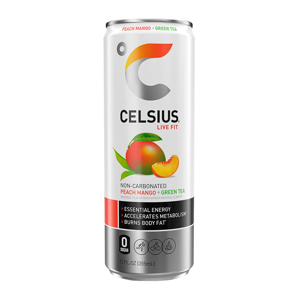 Energético Celsius Sem Açucar Manga e Chá Verde Lata 355Ml