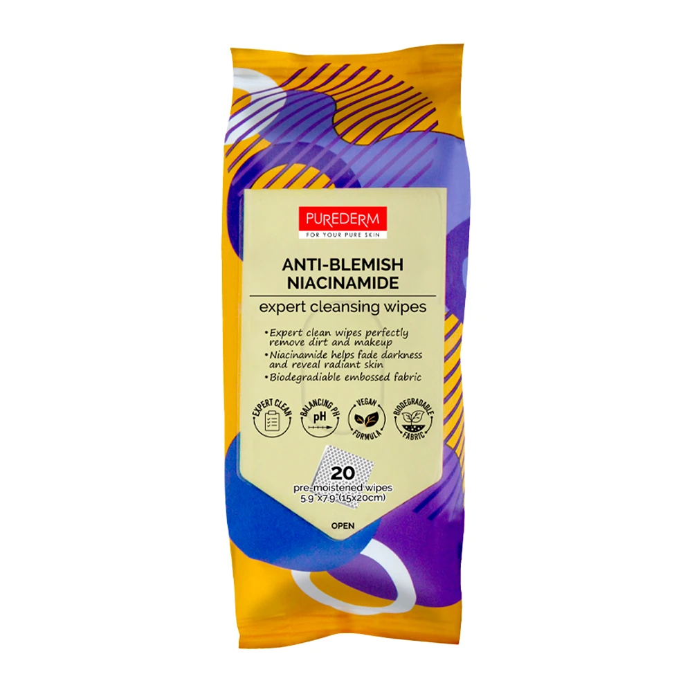 Lenço Demaquilante Purederm Make-up Tiss Anti-Blemish Pacote 20 Unidades